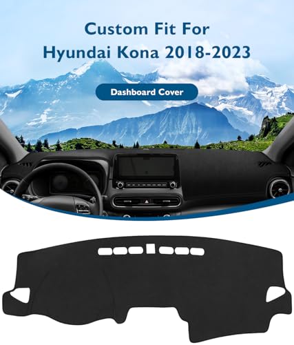 BIBLOZ Dash Cover for Hyundai Kona 2018-2023 Accessories Black Dashboard Cover Mat Car Dashboard UV Sun Protection - size: 2018-2023 Kona