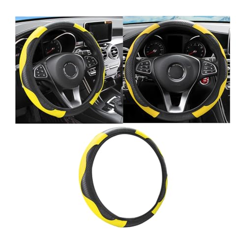 Osilly Car Steering Wheel Cover, 15 inch Carbon Fiber Microfiber PU Leather Elastic Steering Wheel Protector for Men Women, Anti-Slip Breathable Car Interior Accessories for Most Cars (Yellow) - color: Yellow