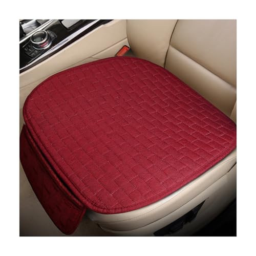 Front Car Seat Cover, Anti-Slip Breathable Linen Bottom Seat Protector Covers with Storage Pockets, Universal Front Driver Seat Pad Mat for Cars SUVs Truck Van (Wine Red) - color: Wine Red, size: Front