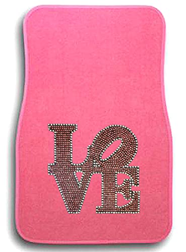 Universal Fit Pink Car Carpet Floor Mats Crystal Bling Rhinestone-Studded Front Rear 4 Piece Full Set (Pink Love-Pink) (KAM-MAT-PINK) - color: Pink Love-Pink