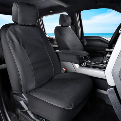 Coverado Front Seat Covers, Waterproof Canvas Seat Protector for Car Seat Cushions for Kids & Dogs, Compatible with 2015-2026 Ford F150 & 2017-2026 Ford F250 F350 F450(Black, 2PCS) - color: Black, size: Front