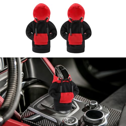 2PCS Universal Hoodie, Upgraded Gear Shift Cover, Funny Shifter Hoodie, Car Shifter Stick Protector Decoration for Most Gear Shift Levers - color: Black Red, size: 2 Piece
