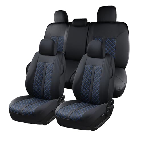 Truckiipa Seat Covers for Tacoma Full Set Leather Truck Seat Covers Waterproof Car Seat Cover Cushion Custom Fit for 2005-2015 Toyota Tacoma Double Crew Cab, Full Set, Black&Blue - color: Full Set/Black&Blue, size: Tacoma 2005-2015