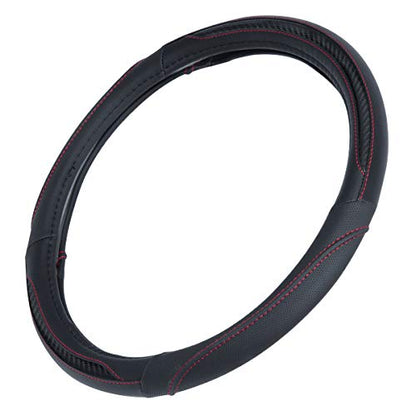 BDK UltraSport Steering Wheel Cover - Perforated Microfiber Leather with Carbon Fiber Detail & Contrast Stitching Black w/Red Stitching