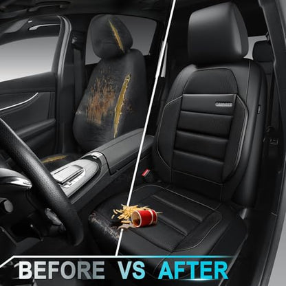 CAR PASS Memory Foam Seat Covers Front, Airy Cool Mesh Thick Car Seat Covers, Leather Car Seat Covers Front Seats Airbag Compatible, Universal Automotive Comfort for Most Cars, Trucks, SUV, Black - color: black