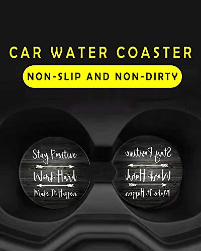 2 Pack Universal Ceramic Car Stay Positive Work Hard and Make It Happen Inspirational Quotes,Ceramic Stone with A Finger Notch for Easy Removal of Car Cup Holder Coaste - color: Stay Positive Work Hard and Make It Happen Inspirational Quotes