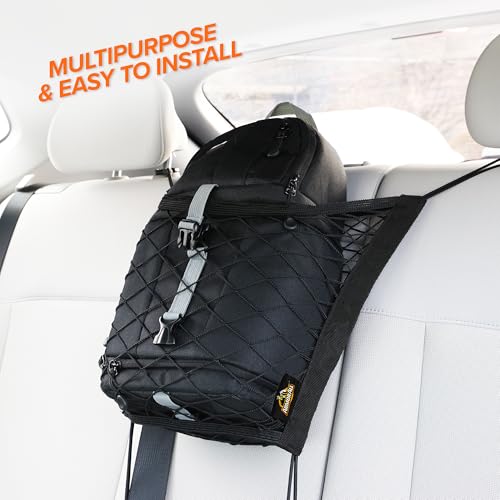 Armor All Front Seat Cargo Net Organizer, Super-Durable Expandable Nylon Material, Attaches to Headrest Post, Stretchable Net Car Organizer with Mesh Pocket, Universal Fit, Accessible Storage