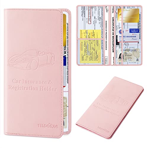 Leather Car Registration and Insurance Card Holder, Car Document Holder for Cards License with Magnetic Shut (Pink, large) - color: Large Pink