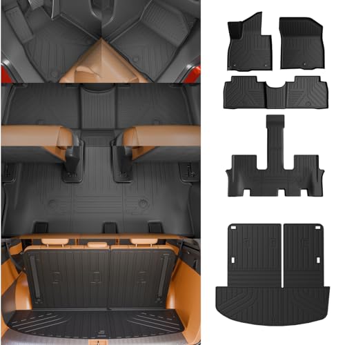 Floor Mats Compatible with 2026 Hyundai Palisade Gas 7 Seats Captain Chairs Cargo Mat Trunk Mat TPE Back Seat Cover Protector Palisade Accessories (Trunk Mat with Backrest Mats+Floor Mats) - style: For Hyundai Palisade 7-Seater | 2026