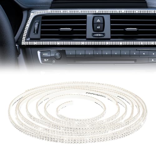 16.4Ft Bling Car Trim Self Adhesive Bling Rhinestone Car Accessories for Women Glitter Crystal Rhinestone Cars Interior Exterior Accessories Sticker DIY Cars Dashboard Diamond Decor for Women (Pink) - color: White, size: 16.4Ft