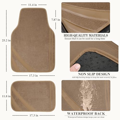 CAR PASS Beige Car Floor Mats, Edge Leather Waterproof Car Mats with Double Stitch Line and Anti-Slip Backing Design, Fit 95% Automotive,SUVS,Sedan,Vans (Pure Beige) - color: Pure Beige
