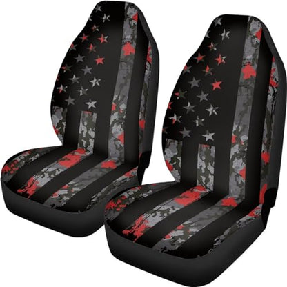 Set of 2 Pieces Automotive Seat Cover American Flag Print Car Front Seat Cover 4th of July Car Seat Protector Camo Patriotic Bucket Seat Cover - color: American Flag Camo
