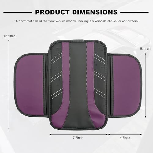 Car Center Console Cover, Leather Auto Arm Rest Protector Cushion with 2 Side Storage Bags, Universal Armrest Cushion Pad Middle Console Cover for SUVs Sedans Trucks (Purple) - color: Purple
