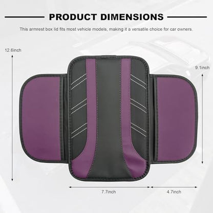 Car Center Console Cover, Leather Auto Arm Rest Protector Cushion with 2 Side Storage Bags, Universal Armrest Cushion Pad Middle Console Cover for SUVs Sedans Trucks (Purple) - color: Purple