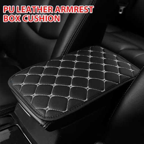 HZEL Car Center Console Cushion Pad, PU Leather Vehicle Armrest Protection Cover, Waterproof Automotive Interior Arm Rest Seat Box Mat Accessories, Universal for SUV, Sedan, Truck (Black/Gray) - color: Black/Gray