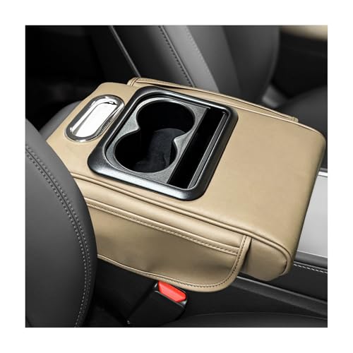 Car Center Console Armrest Pillow, Leather Car Armrest Cushion with Cup Holder & Phone Holder, Universal Armrest Storage Box Protector for Most Vehicles, Car Accessories (Beige, Normal) - color: Beige, size: Normal