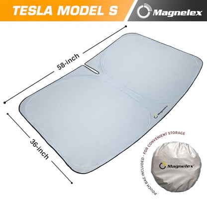 Magnelex Tesla Windshield Sun Shade for Model S 2012-2026 - Reflective Polyester Blocks Heat & Sun, Foldable Car Window Sun Blocker, Mirror Cut-Out, Fade-Resistant Sunshade, Tesla S Accessories - size: MODEL S