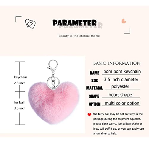 Cute Faux Rabbit Fur Ball Pom Pom Keychain Car Key Ring Handbag Tote Bag Pendant Purse Charm - color: Heart-pink