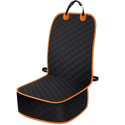 ELONGRIVER Dog Car Seat Covers, Waterproof Front Seat Cover for Dogs, Scratch-Proof, Nonslip Pet Passenger Seat Cover Protector, Universal Fit for Cars Trucks SUVs, Large Size, Black with Orange - color: Black with Orange, size: Large Size (1 Pack)
