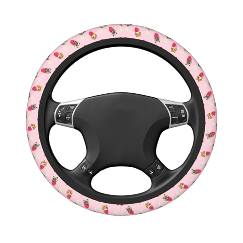 Cute Strawberry Cat Elastic Steering Wheel Cover Non-Slip Breathable Steering Wheel Protector Fit Auto, SUVs, Truck - color: Cute Strawberry Cat