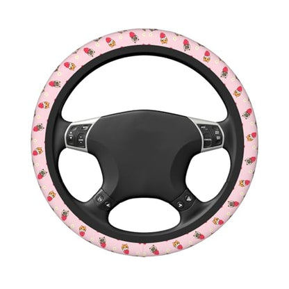Cute Strawberry Cat Elastic Steering Wheel Cover Non-Slip Breathable Steering Wheel Protector Fit Auto, SUVs, Truck - color: Cute Strawberry Cat