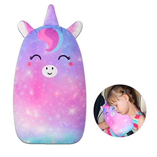 FIODAY Car Seat Belt Covers for Kids Unicorn Seat Belt Pillow Soft Seat Belt Cushion Adjust Seat Strap Pillow Head Neck Support for Children Boys Girls Travel, Purple - color: Purple
