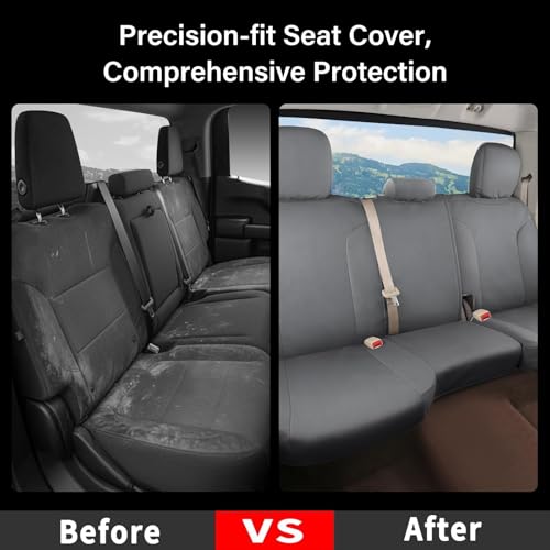Coverado Chevy Silverado Oxford Rear Seat Covers, Fit for Chevy Silverado GMC Sierra 2007-2013 & 2019-2026 1500, 2020-2026 2500HD 3500HD Crew Double Extended Cab(Flat Rear, Gray)