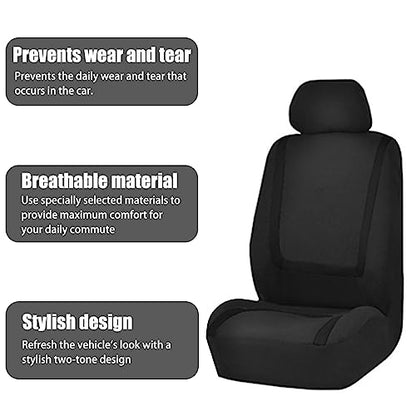 BELOMI Car Seat Covers Full Set, Breathable Premium Cloth Automotive Seat Cover, Universal Front and Rear Seat Covers, Easy to Install Car Accessories for Most Cars Trucks SUV (Black)