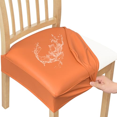 Smiry Waterproof Pu Leather Seat Covers for Dining Room Chairs Set of 2, Stretch Fit Removable Washable Kitchen Chair Seat Slipcovers Protector, No Rear Covers, Orange - color: Orange, size: Set of 2