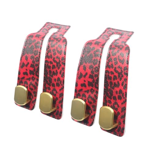 Purse and Bag Hook for Car, Zinc Alloy Seat Headrest Hooks, Upgraded Leather Car Seat Back Purses Hanger and Bags Holder (Red Leopard) - color: Red Leopard