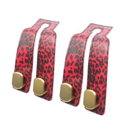 Purse and Bag Hook for Car, Zinc Alloy Seat Headrest Hooks, Upgraded Leather Car Seat Back Purses Hanger and Bags Holder (Red Leopard) - color: Red Leopard