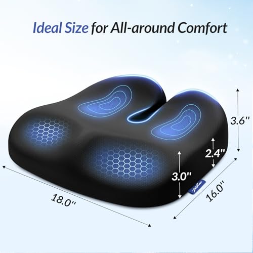 Ergonomic Seat Cushion with Thigh Relief Slope, High-Density Memory Foam Office Chair Cushions with U-Shaped Back for Tailbone, Sciatica Pain Relief, Suitable for Car Seat, Airplane, Bleacher