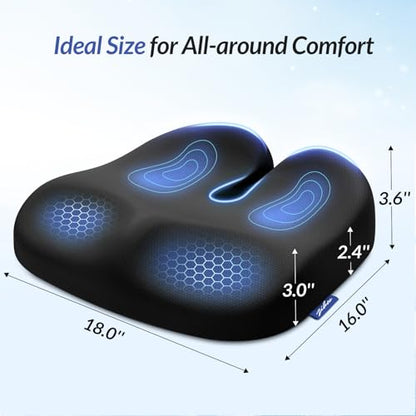 Ergonomic Seat Cushion with Thigh Relief Slope, High-Density Memory Foam Office Chair Cushions with U-Shaped Back for Tailbone, Sciatica Pain Relief, Suitable for Car Seat, Airplane, Bleacher