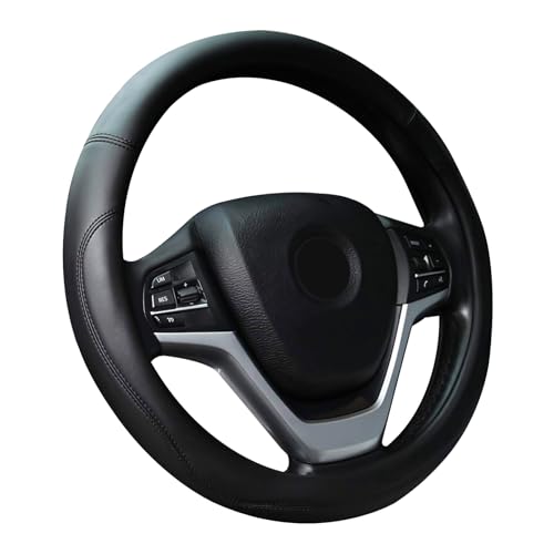 Black Car Steering Wheel Cover, Nappa Leather, Bottom Color Blocking, Fashionable Sporty Style, Universal 14.5-15 Inch Leather Anti-Slip Breathable Auto Steering Wheel Covers for Men Women - color: Black