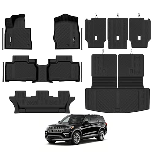 Floor Mats for Ford Explorer (7 Seats Bench Seat) 2020-2025 2026, Trunk Mat with Backrest Mat All Weather TPE Protector for Ford Explorer Accessories Floor Liner - size: 5)Explorer 7 Seats|2020-2026