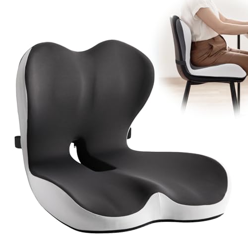 Office Chair Cushion for Tailbone & Low Back Pain Relief, Seat Cushions for Office Chairs with Comfortable Foam and High Backrest, Suitable for Office Chairs, Cars, Trucks, and Home Chairs - color: Gray and White