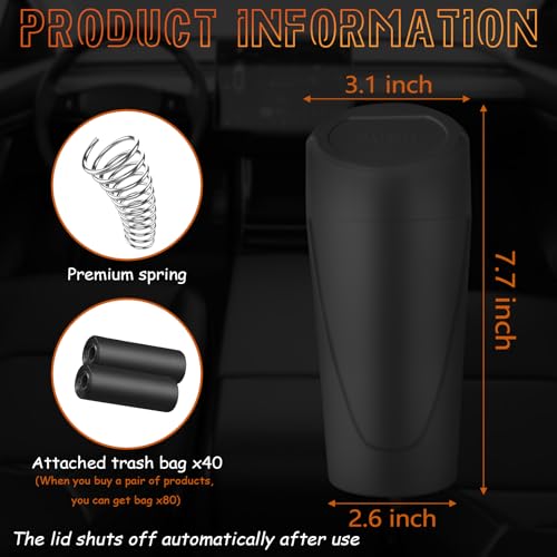 Car Trash Can with Lid-2Pack, Leakproof Garbage Can with 80 Attached Trash Bags, Mini Essential Car Accessories for Interior for Car, Home, Office（Black） - color: 2Pack Black