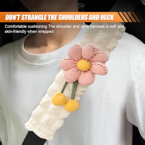 2PCS Cute Flower Car Seat Belt Cover Pads, Soft Safety Belt Shoulder Pad, Floral Auto Seat Strap Pad Neck Cushion Protector, Universal Car Accessories for More Comfortable Driving (Pink)