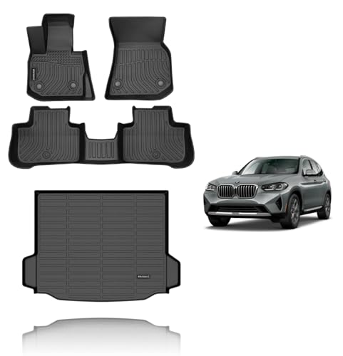KELCSEECS Floor Mats & Cargo Liner Custom for BMW X3 2018-2024 (Only Fit Models with X3 Spare Tire) Car Mats Automotive Cargo Mat Floor Liners Trunk Mat X3 All Weather Floor Mats Trunk Liner Black - style: 13)For 2018-2024 BMW X3 Full Set