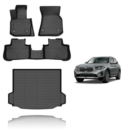 KELCSEECS Floor Mats & Cargo Liner Custom for BMW X3 2018-2024 (Only Fit Models with X3 Spare Tire) Car Mats Automotive Cargo Mat Floor Liners Trunk Mat X3 All Weather Floor Mats Trunk Liner Black - style: 13)For 2018-2024 BMW X3 Full Set