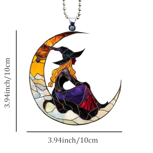 Moon Witch Car Hanging Ornament – Witchy Gothic Car Accessories & Rear View Mirror Accessories for Goth Girls, Witchy Gifts for Women & Witches (Witch5)