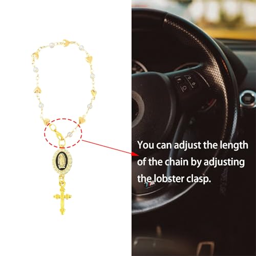 Steering Wheel Rosary Charm Accessory, Hanging Cross for Car, Car Rosary for Rearview Mirror, Steering Wheel Charm, Catholic Rosary Hanging Pendant, Christian Car Accessories (Black) - color: C