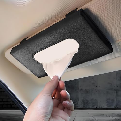 Car Tissue Holder, Leather Tissue Holder for Car Sun Visor, Rectangular Auto Sun Visor Napkin Holder Mask Dispenser, Universal Vehicle Tissue Box Sun Visor Accessory (Black) - color: Black