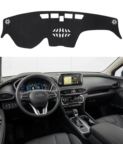 BIBLOZ Dash Cover for Hyundai Santa Fe 2019-2023 Accessories Black Flannel Dashboard Cover Mat Car Dashboard UV Sun Protection - size: 2019-2023 Santa Fe