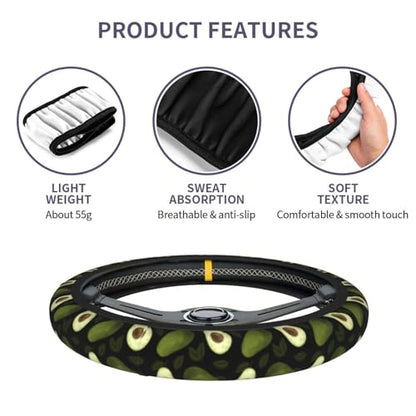 Avocado Steering Wheel Cover With 2 Car Coasters Non Slip Neoprene For Women Men Universal 15 Inch - color: Avocado