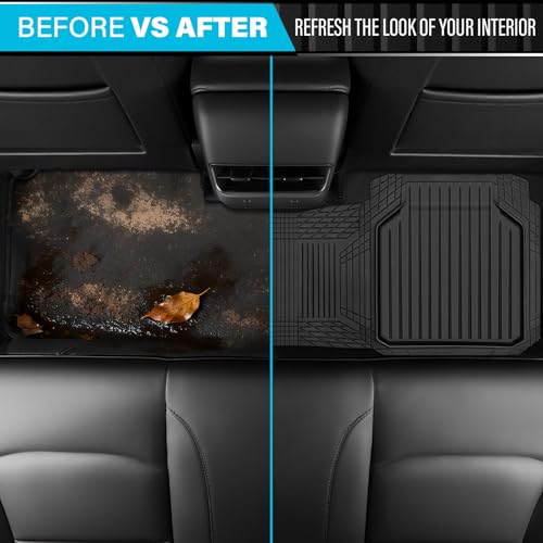 CAR PASS Heavy Duty Rubber Rear Car Mat, Deep Dish Car Floor Mats All Weather, Universal Trim to Fit for SUV Trucks Sedans, Odorless Waterproof Anti-Slip, Easy to Clean Car Mats (Black Rear) - color: rear black