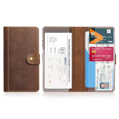CoBak Genuine Leather Car Registration and Insurance Holder–Luxury Vehicle Glove Box Organizer, Premium Auto Document Case with Magnetic Closure for License, Cards & Papers，Brown - color: L-Genuine leather brown