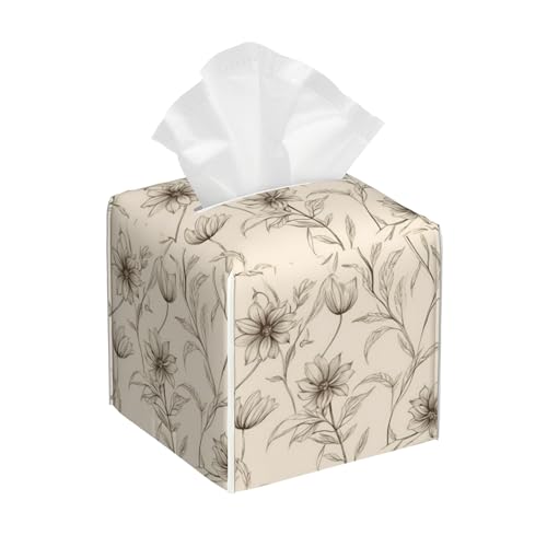 Boho Minimalist Flowers Tissue Box Cover Square, Abstract Line Floral Tissue Box Holder Waterproof Leather Facial Paper Organizer Dispenser for Bathroom Home Car Nightstand Vanity Desk - color: Color-5