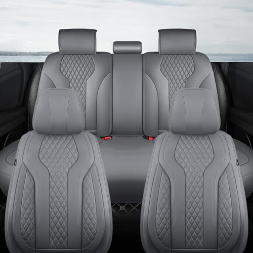 Leather Car Seat Covers Full Set, Breathable Faux Leather Seat Covers for Cars SUV Sedan Waterproof Grey - color: Grey