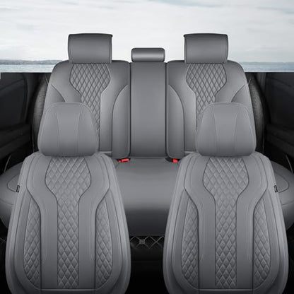 Leather Car Seat Covers Full Set, Breathable Faux Leather Seat Covers for Cars SUV Sedan Waterproof Grey - color: Grey